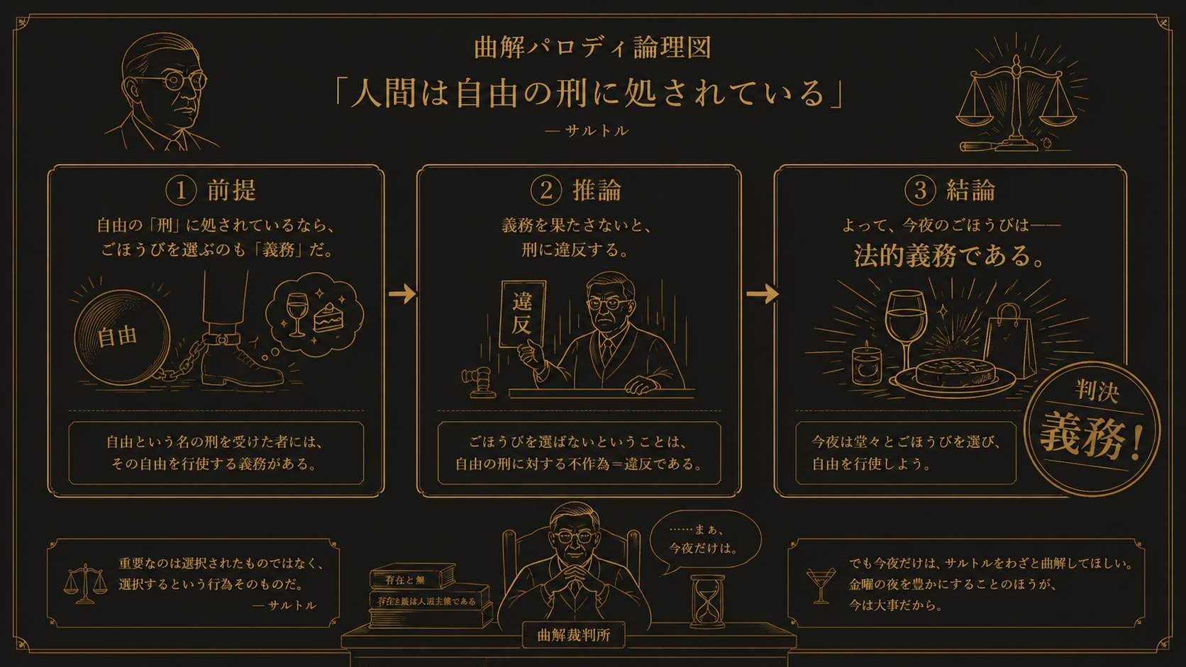 自由の刑をごほうびの義務に曲解したパロディ論理図